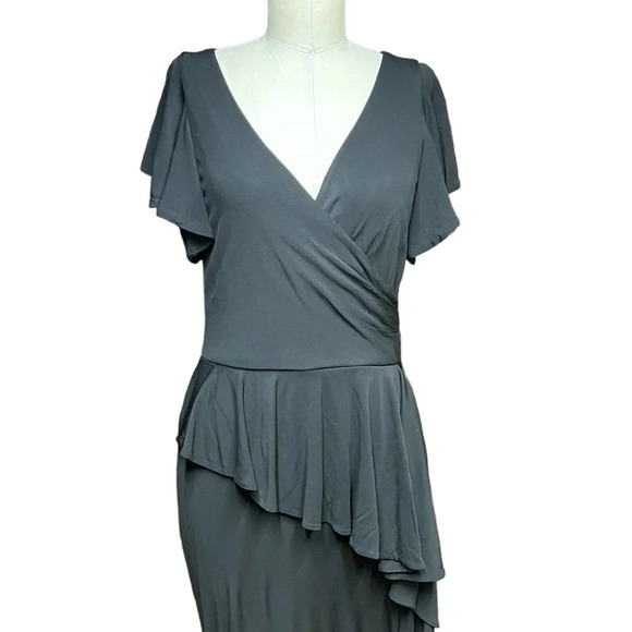 Rickie Freeman Teri Jon Black Flutter Sleeve Ruffle Long Gown Size 8‎ - Picture 2 of 12
